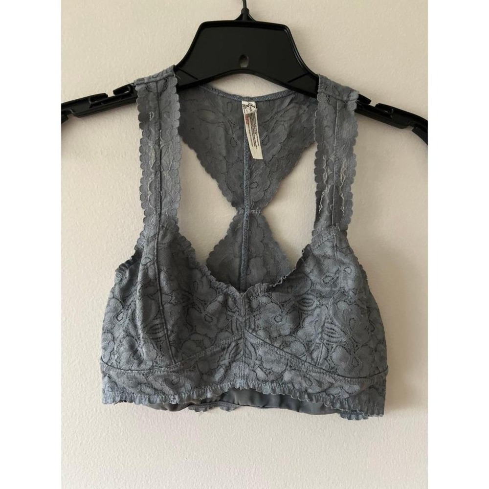 Free People Galloon Lace Racerback Bralette Gray Small